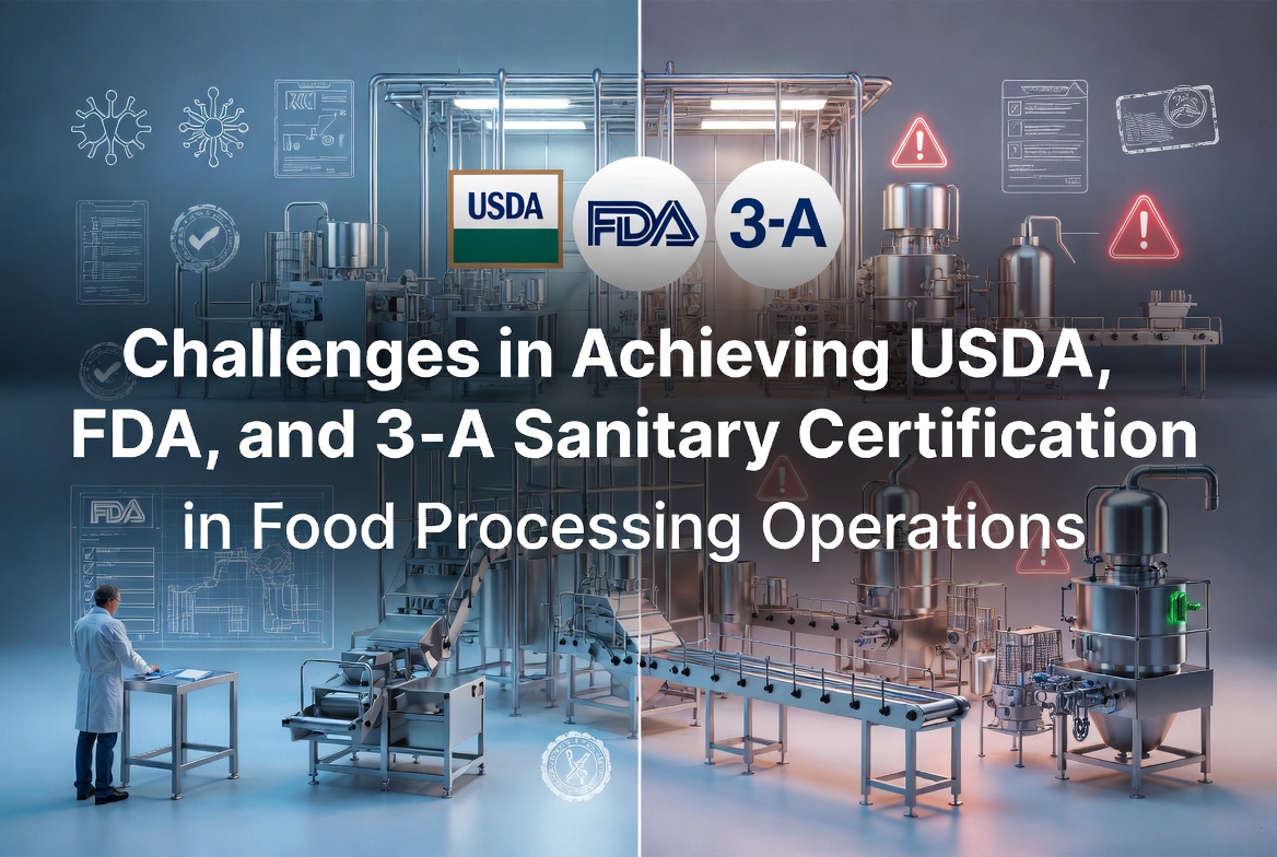 Challenges in Achieving USDA, FDA, and 3-A Sanitary Certification in Food Processing Operations